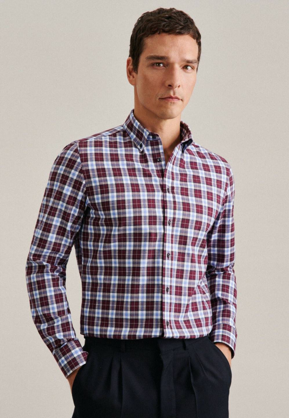 Seidensticker Twill Flanellhemd in Shaped mit Button-Down-Kragen Karo (01.842560-0049) rot Hemden