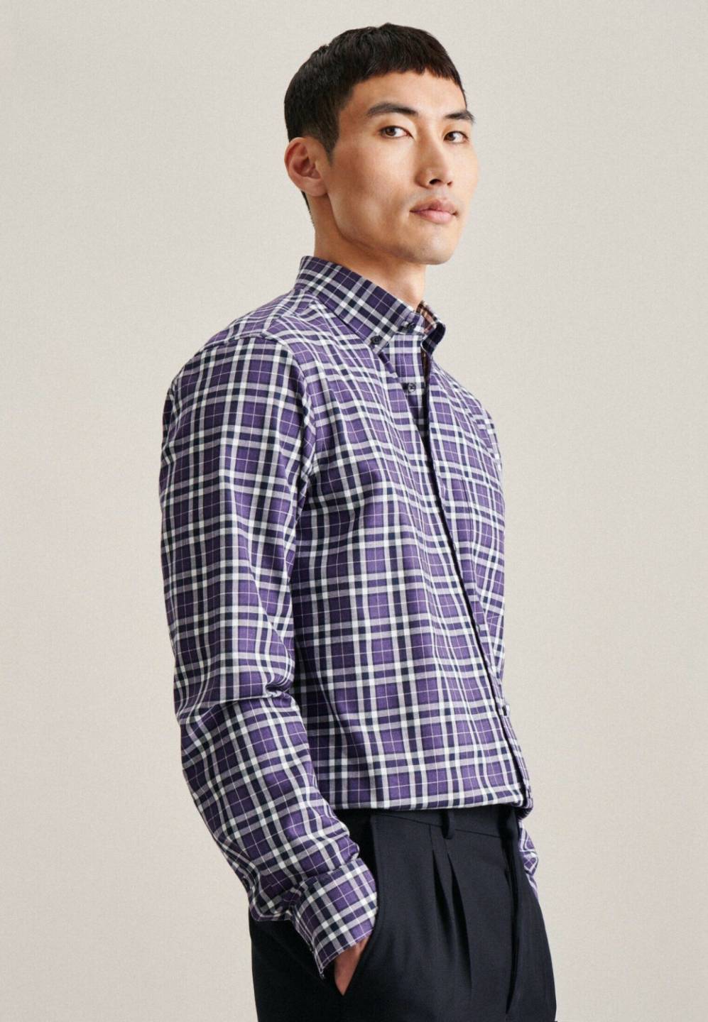 Seidensticker Twill Flanellhemd Regular mit Button-Down-Kragen Karo (01.142560)01.142560-0085 Hemden