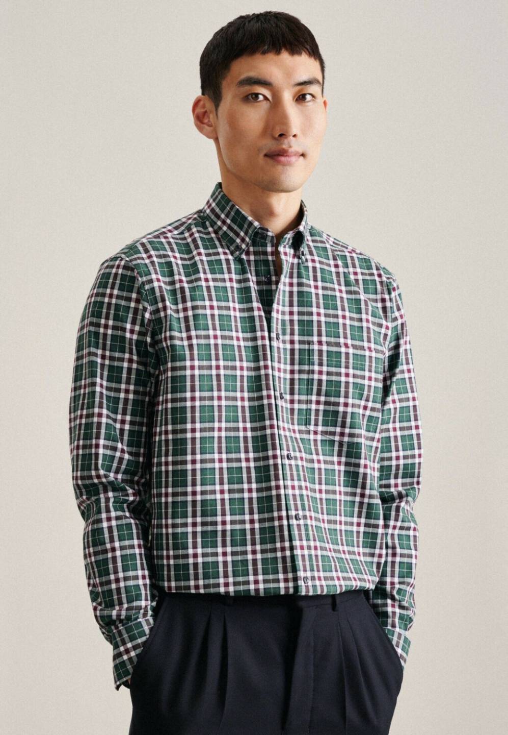 Seidensticker Twill Flanellhemd Regular mit Button-Down-Kragen Karo (01.142560)(01.142560-0077) grün Hemden