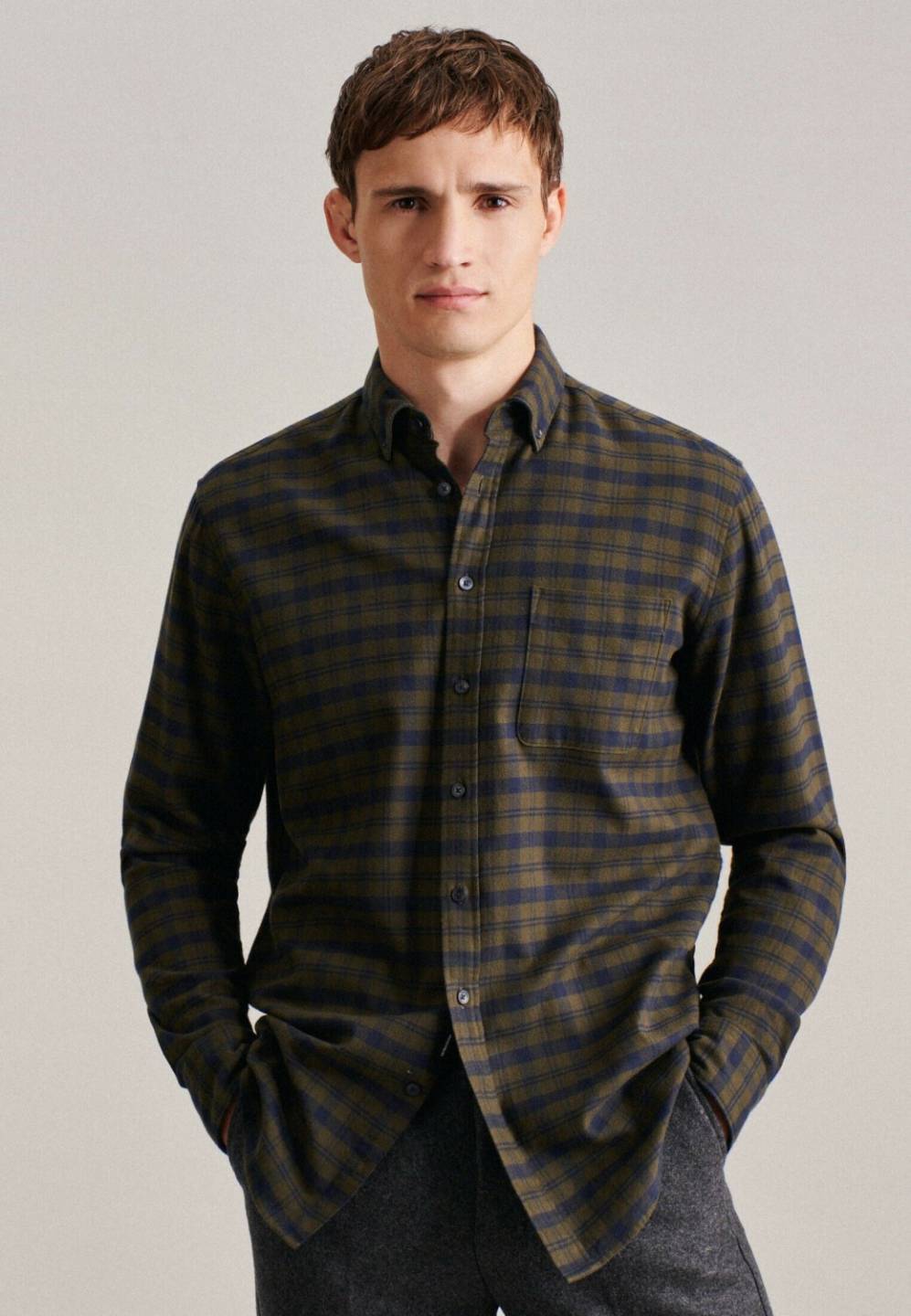 Seidensticker Twill Casual Hemd Regular mit Button-Down-Kragen Karo (01.142640)(01.142640-0079) grün Hemden