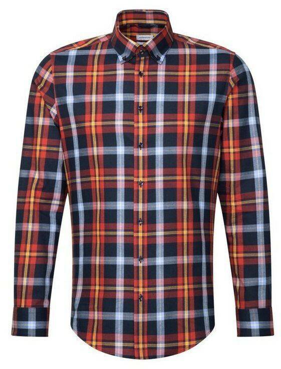 Seidensticker Twill Flanellhemd in Slim mit Button-Down-Kragen Karo (01.642570)(01.642570-0066) orange Hemden